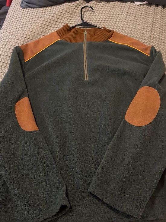 Carhartt Other - Carhartt Olive Green Half-Zip Fleece with Brown Shoulder and Elbow Accents